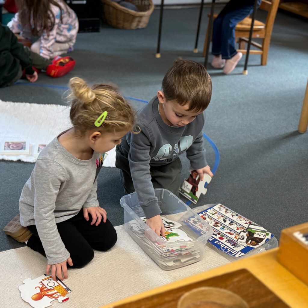 Students working on a puzzle