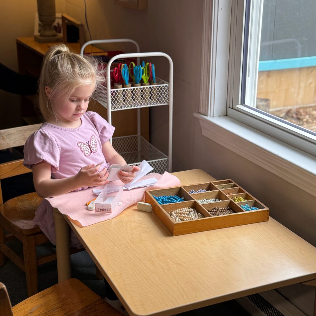 Kindergarten Student working on addition work